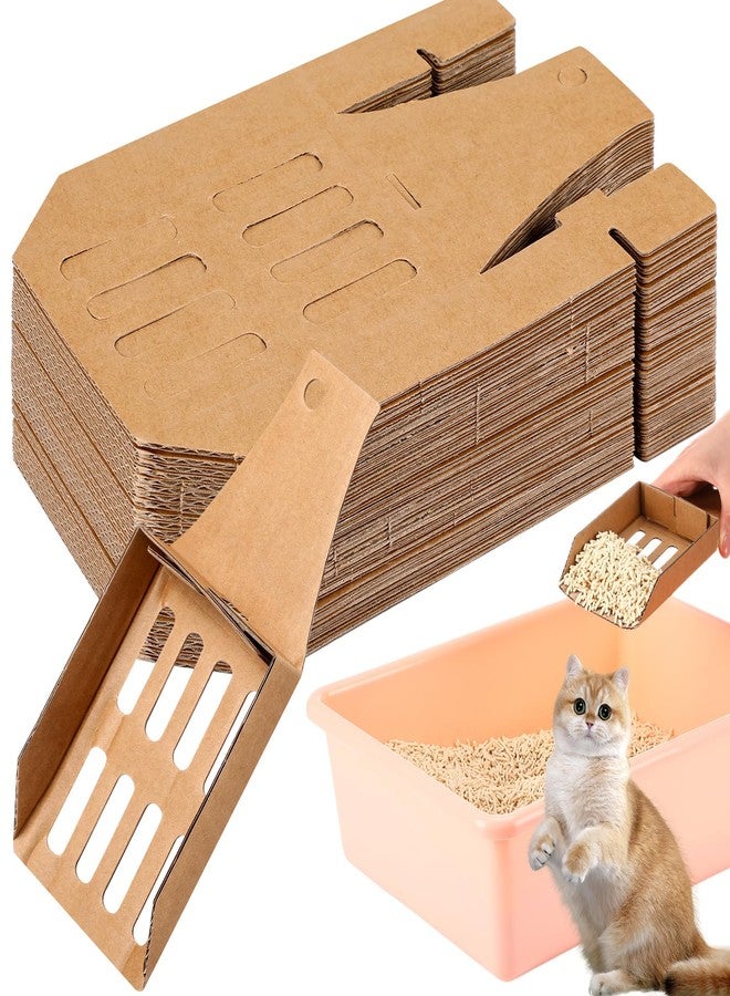 Watersay 30 Pcs Disposable Cat Litter Scoops 8.3x3.3 Inch Portable Kitty Litter Scooper with Holder Shovel Cardboard Plastic Free Litter Scoop with Holes for Travel Cat Litter Box - Image 1